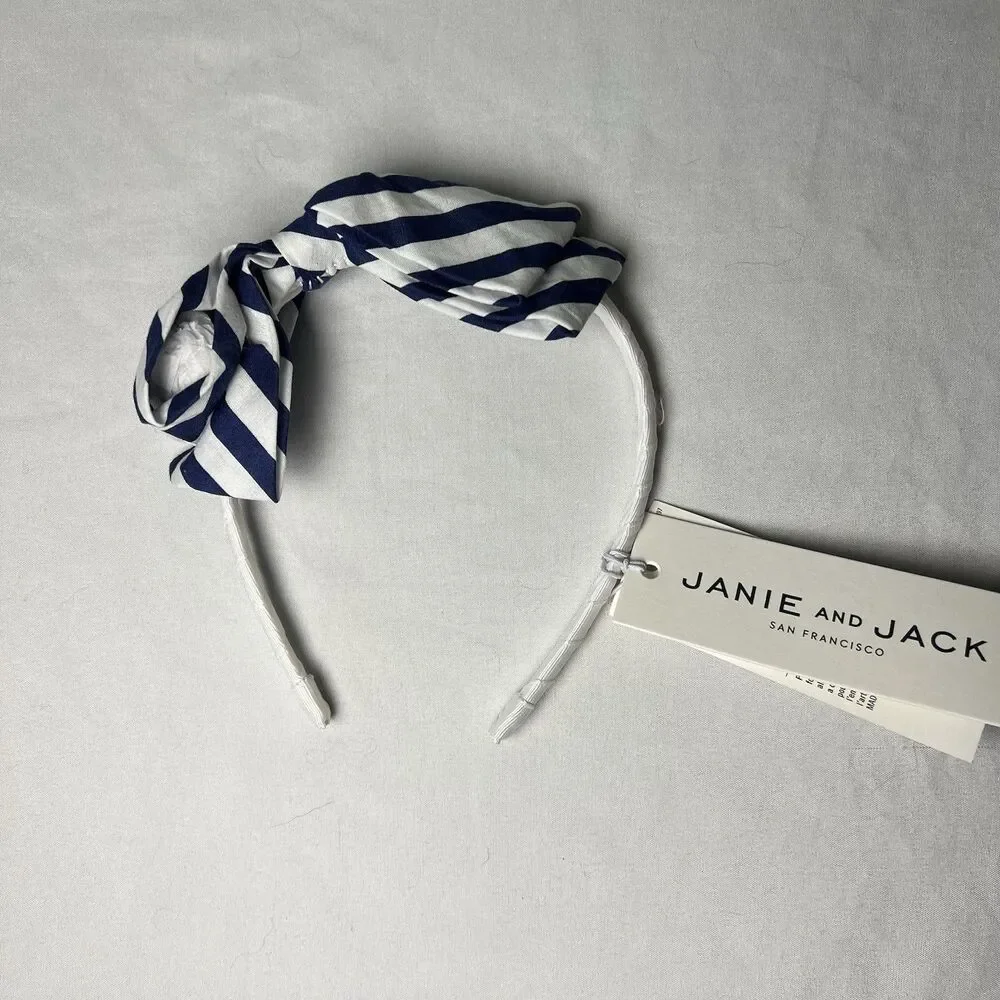 Janie And Jack Bow‎ Headband, Navy And White Stripes